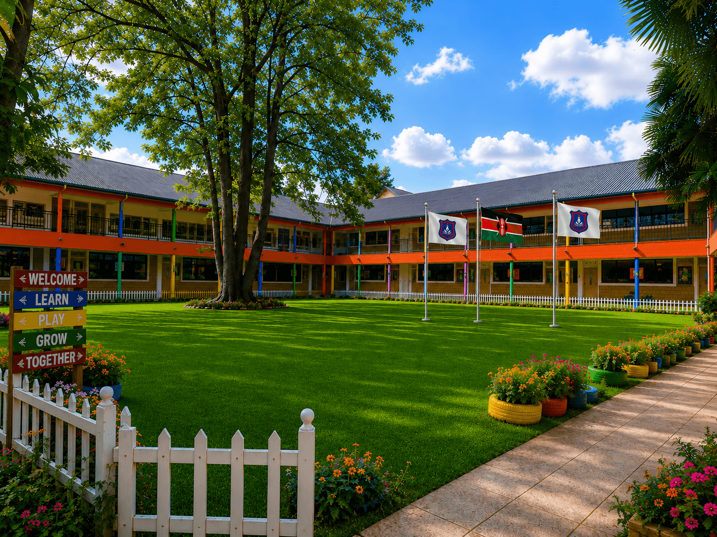 Playstreet School campus at golden hour